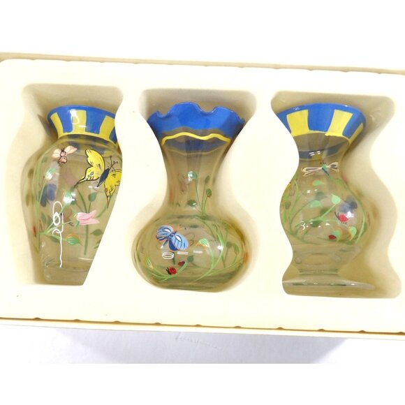 Lenox Butterfly Meadow Hand Painted Glass Vase Set of 3 NIB - Picture 2 of 7